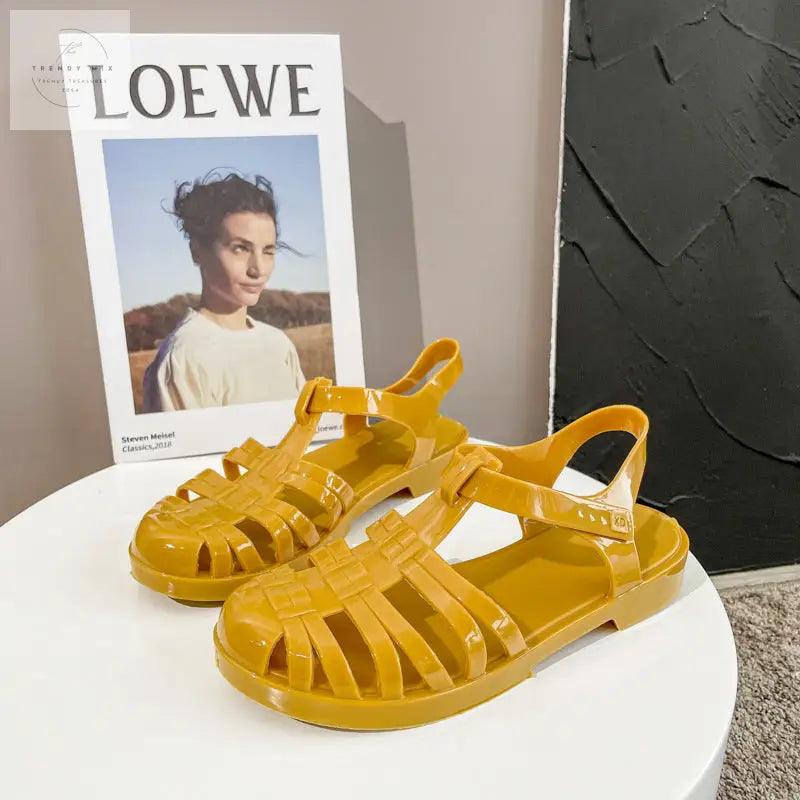 Women’s Retro Transparent Jelly Flats with Buckle - Trendy Mix