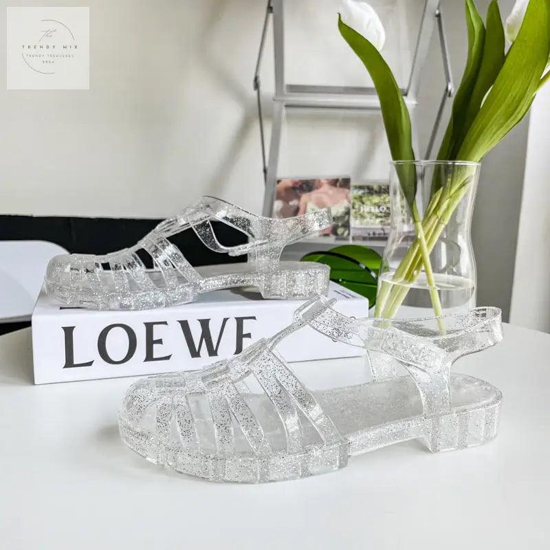 Women’s Retro Transparent Jelly Flats with Buckle - Trendy Mix