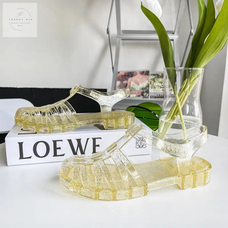 Women’s Retro Transparent Jelly Flats with Buckle - Trendy Mix