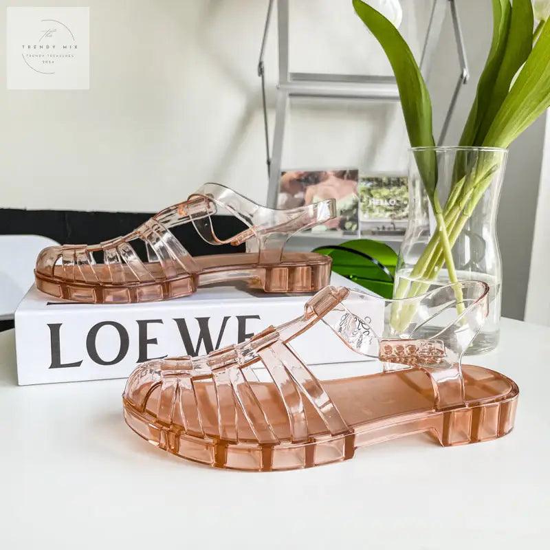 Women’s Retro Transparent Jelly Flats with Buckle - Trendy Mix