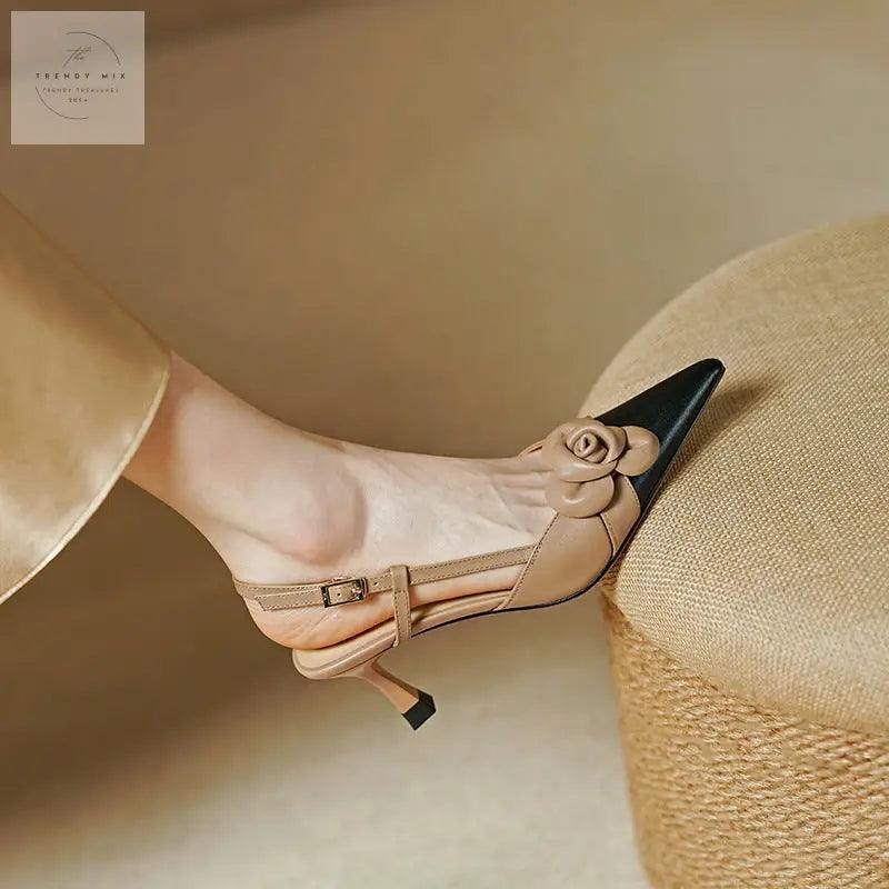 Korean Style Women's Apricot and Cream-White Mid Heel Sandals - Trendy Mix