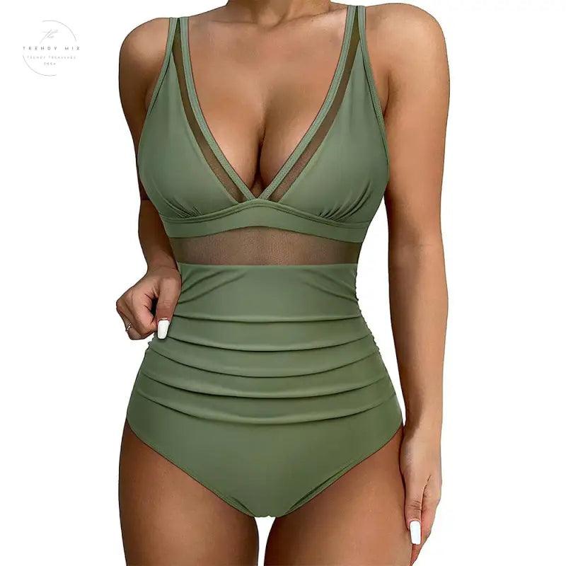 Stylish High Waist One-Piece Swimsuit for Women - Trendy Mix