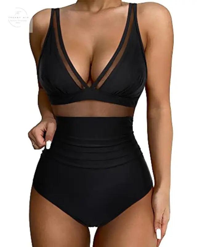 Stylish High Waist One-Piece Swimsuit for Women - Trendy Mix