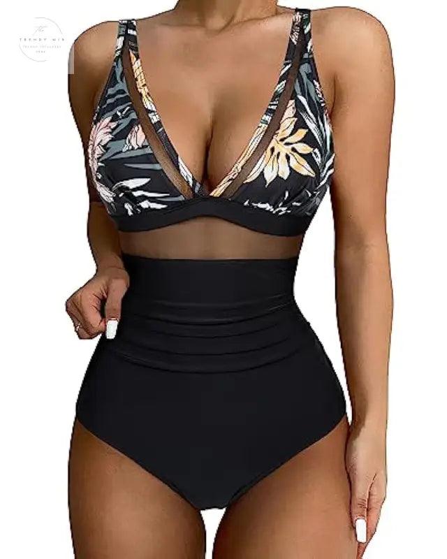 Stylish High Waist One-Piece Swimsuit for Women - Trendy Mix