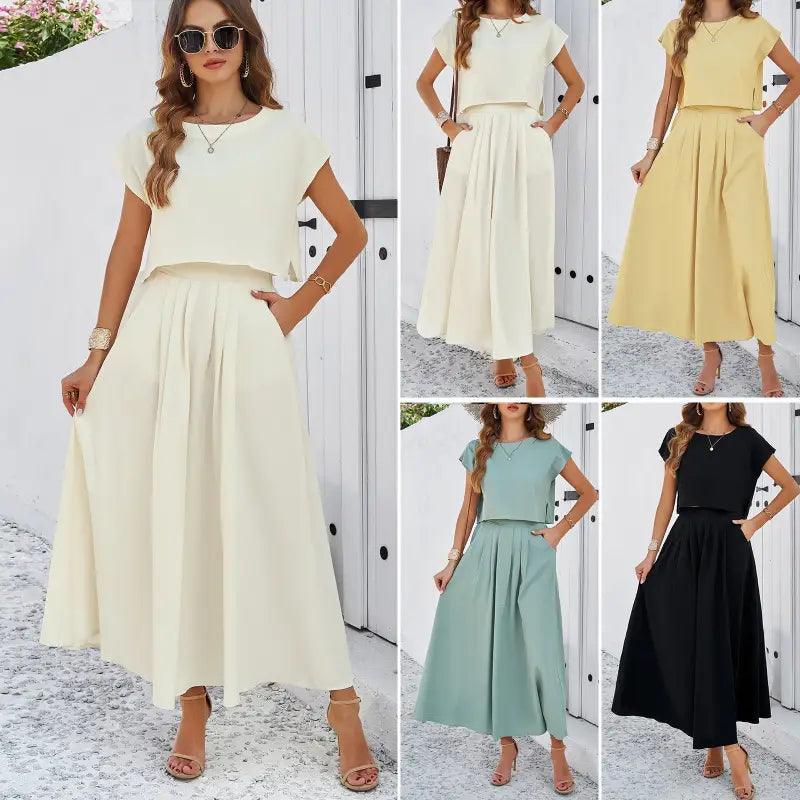 Women’s Minimalist Casual Sleeveless Top And Long Skirt Set - Trendy Mix