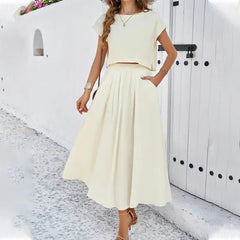 Women’s Minimalist Casual Sleeveless Top And Long Skirt Set - Trendy Mix