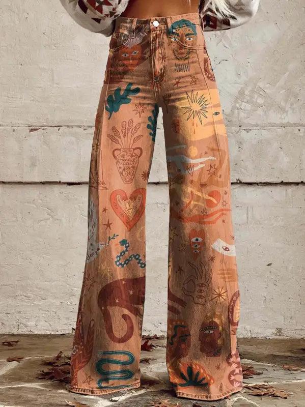 Women’s Printed Plus Size Casual Pants - Trendy Mix