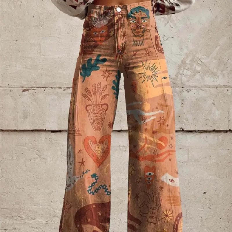 Women’s Printed Plus Size Casual Pants - Trendy Mix