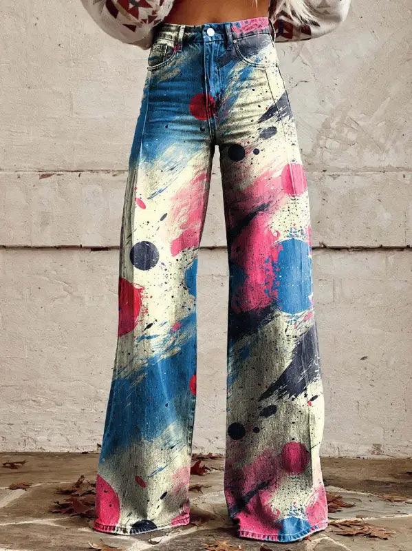 Women’s Printed Plus Size Casual Pants - Trendy Mix