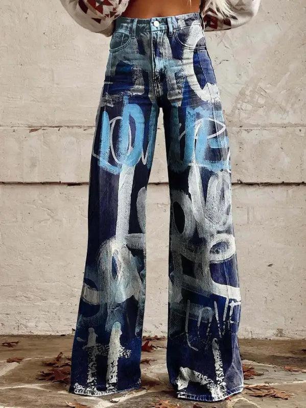 Women’s Printed Plus Size Casual Pants - Trendy Mix