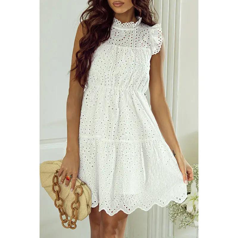 Women’s Solid Color Knee-length Sweet Style Ruffled Waist-tight Dress - Trendy Mix