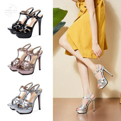 Chic Women's Buckle Sandals with High Heel Platforms in Leather - Trendy Mix