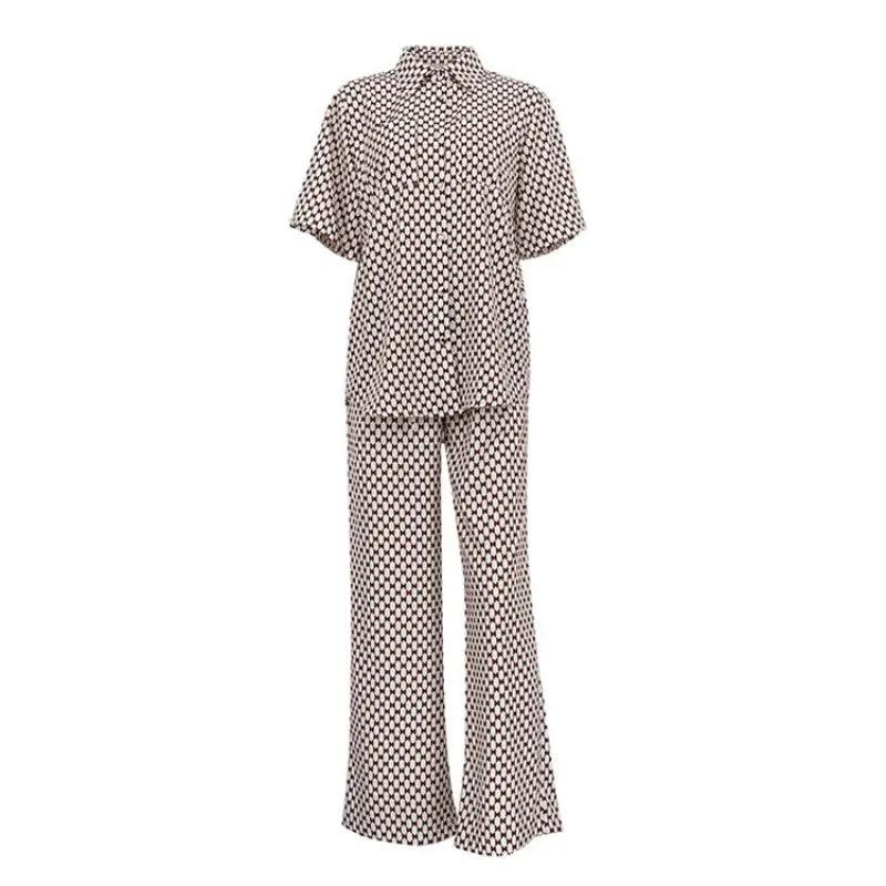 Women’s Summer Printed Short-sleeved Shirt And Trousers Suit - Trendy Mix