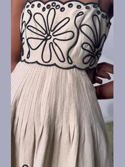 Women’s Vintage Embroidered Linen Sling Fashion Hollowed-out Sleeveless Pocket Dress - Trendy Mix