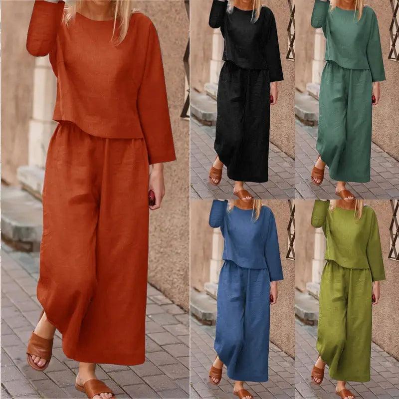 Women’s Wide-leg Pants Suit Cross-border Foreign Trade Casual Temperament Twinset - Trendy Mix